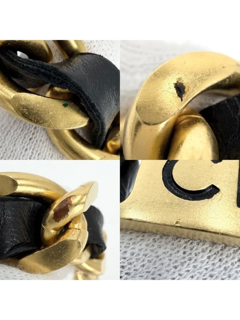 Chanel Choker CC Logo Plate Necklace Adjustable Leather 95P Gold Black